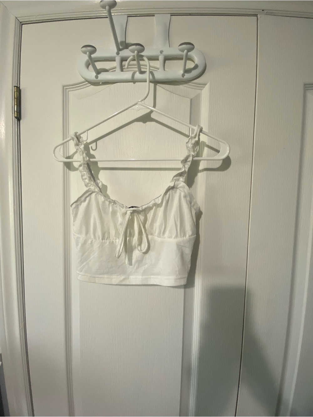 SHEIN White Ruffle Tie-Front Crop Top